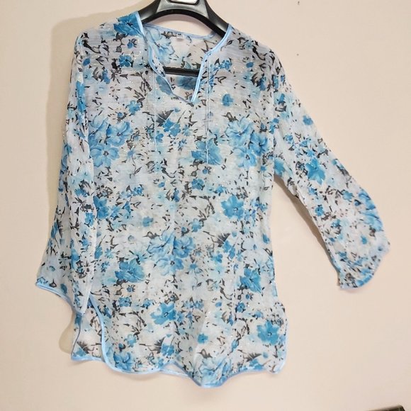 *3/$20* NWOT handmade tunic blue/white floral - Picture 2 of 9